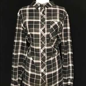 ATHLETA Button Up Plaid Shirt Sz XL Black Green